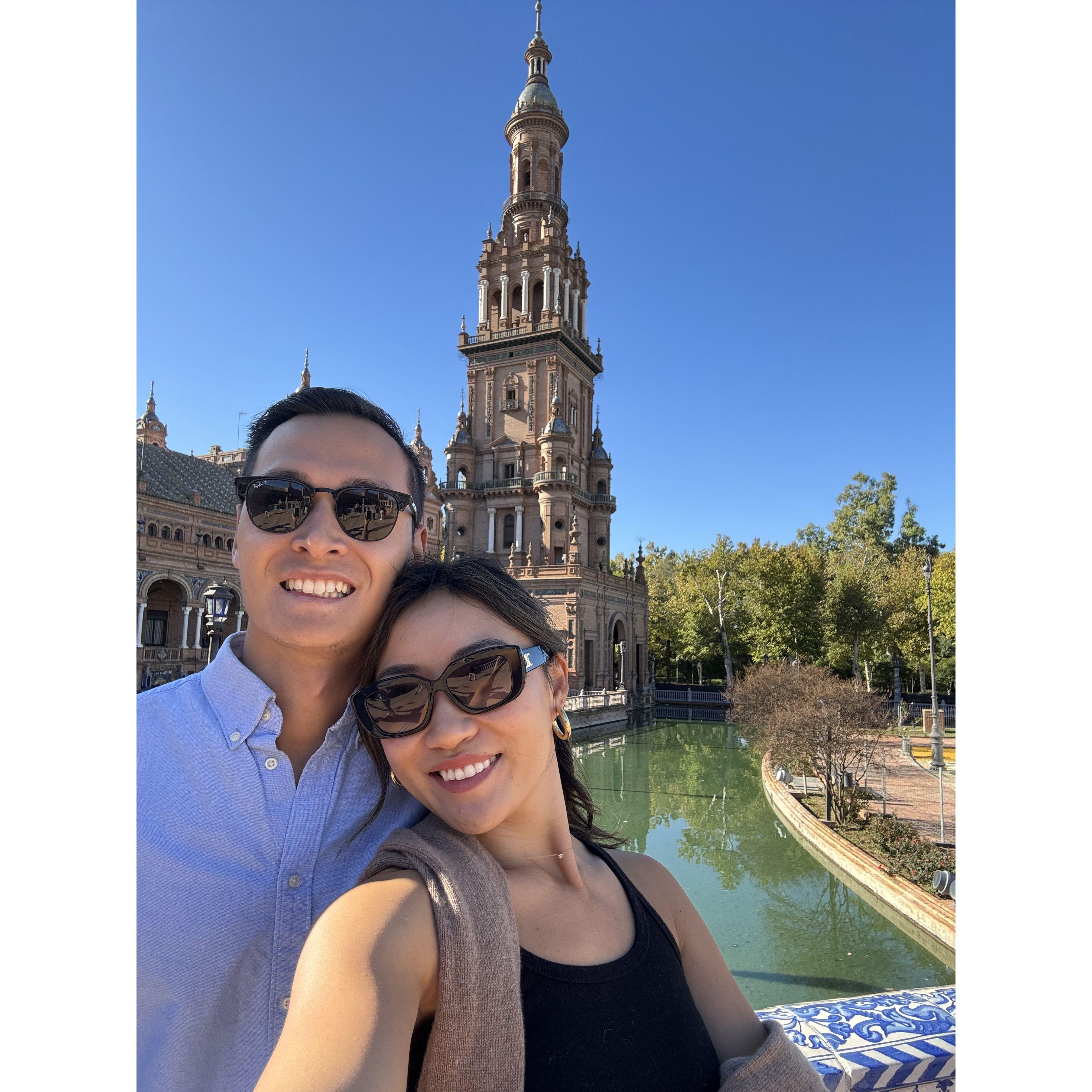Right before the proposal in Seville, Spain (Emily had no idea)
