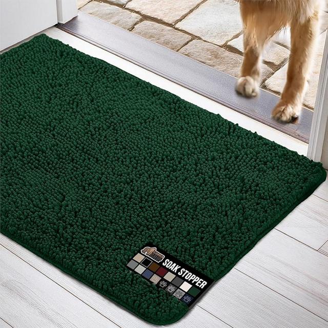 GORILLA GRIP Dog Doormat, Absorbent Doormats for Muddy Dogs Paws, 36x24 Machine Washable Soakstopper Rugs, Cleaner Floors, US Designed Pet Bed Door Mat, Indoor Entrance Pets Rug, Deep Green