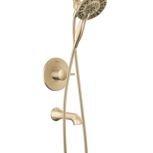 Delta Faucet Albion 14 Series Single-Handle Tub and Shower Faucet Set, Gold Shower Trim Kit with 4-Setting In2ition 2-in-1 Dual Shower Head, Champagne Bronze T144855-CZ-I (Valve Not Included)