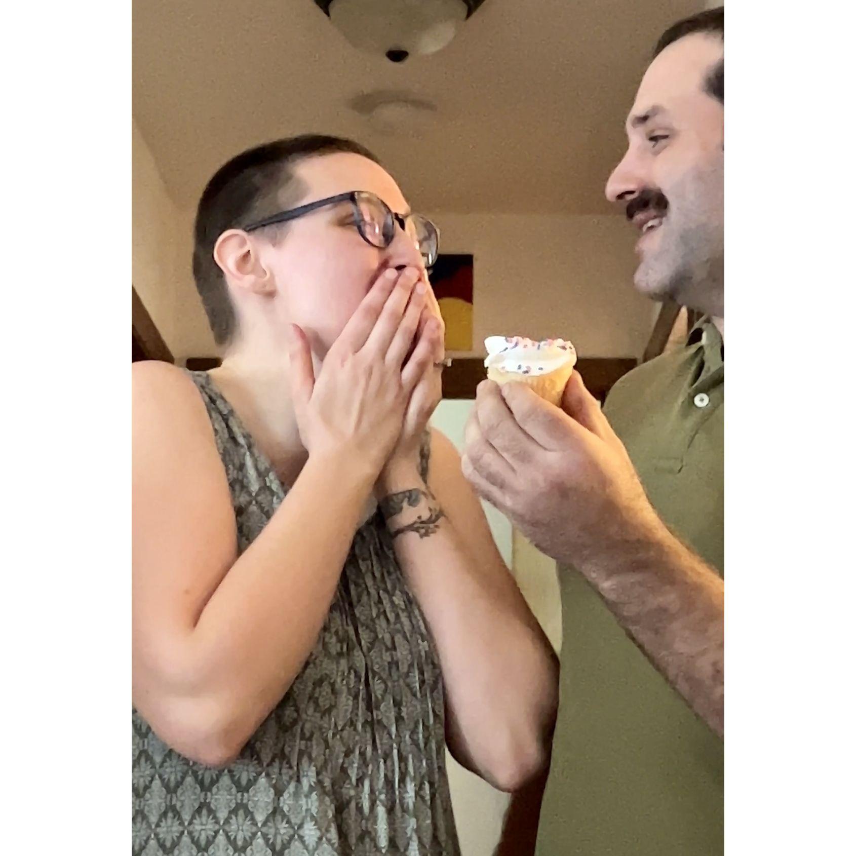 The moment we found out our baby was going to be a girl. Tony was rocking his Dad Stache.