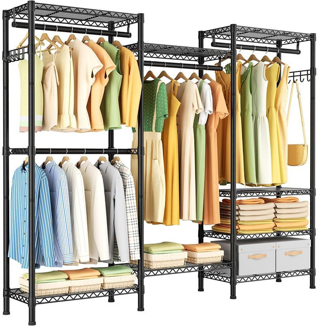 Golpart Heavy Duty Garment Rack Clothes Rack,Large Metal Closet Organizer System Storage Wardrobe,Freestanding Clothing Rack with 8 Adjustable Wire Shelves&4 Hang Rods,MaxLoad 800lbs