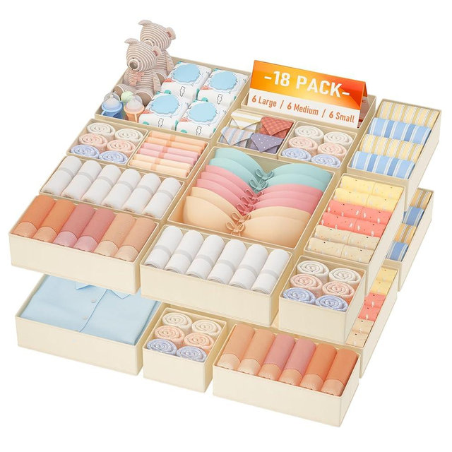 DIMJ Drawer Organizer Clothes Storage - 18 Pack Baby Dresser Organizer for Nursery, Foldable Closet Drawer Organizer Bins for Bedroom Organization, Fabric Storage Dividers for Socks, Underwears, Bras