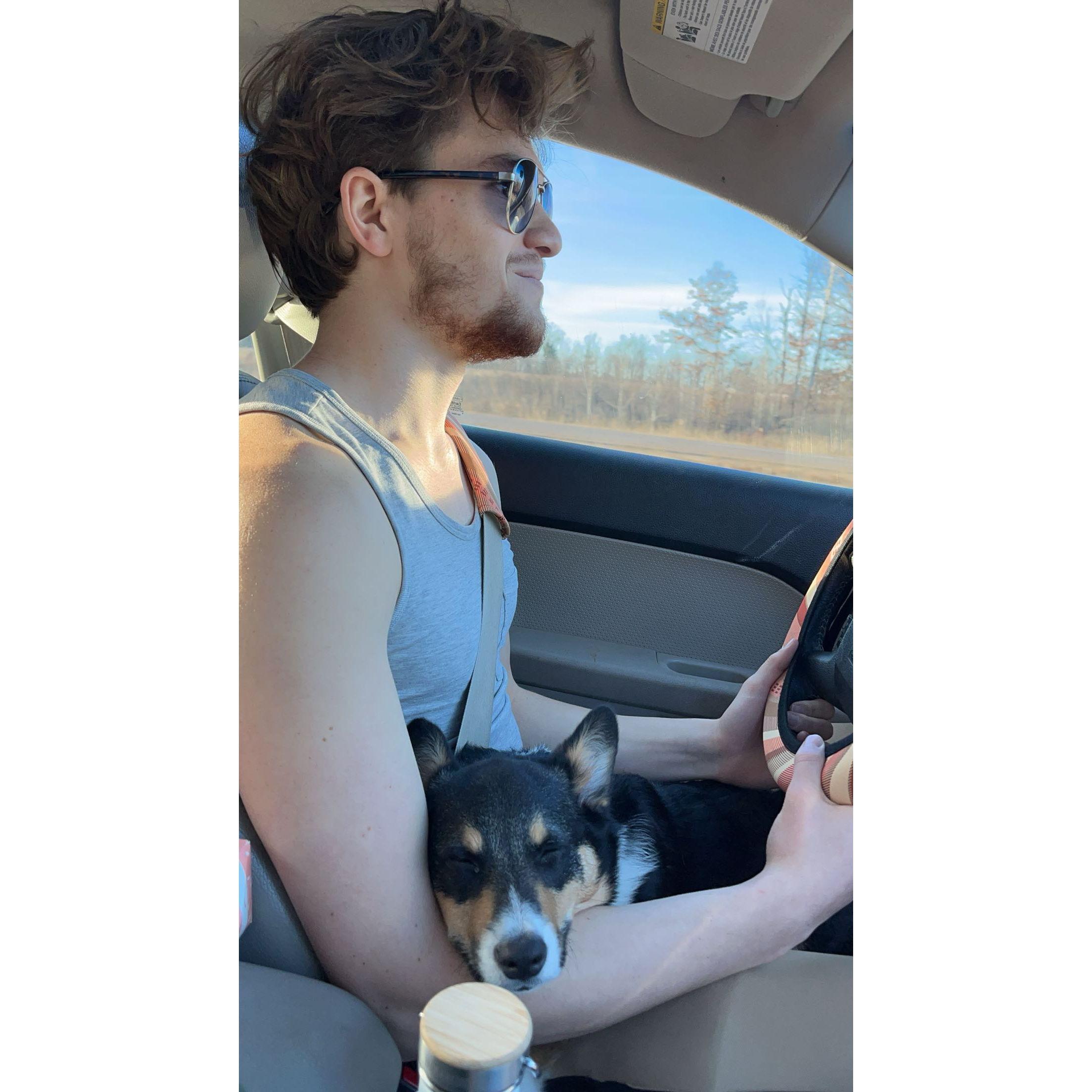 Driving home while Dapper do napped in his favorite parents lap *eye roll*