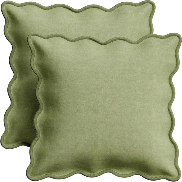 Orelle Scalloped Pillow Cover Set of 2 | Linen Cotton | 18x18 | Sage Green