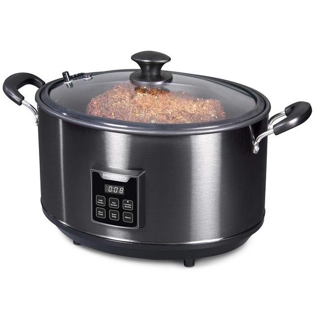 Presto 6013 Slow Cooker Indoor Electric Smoker, 6qt, Black Stainless Steel