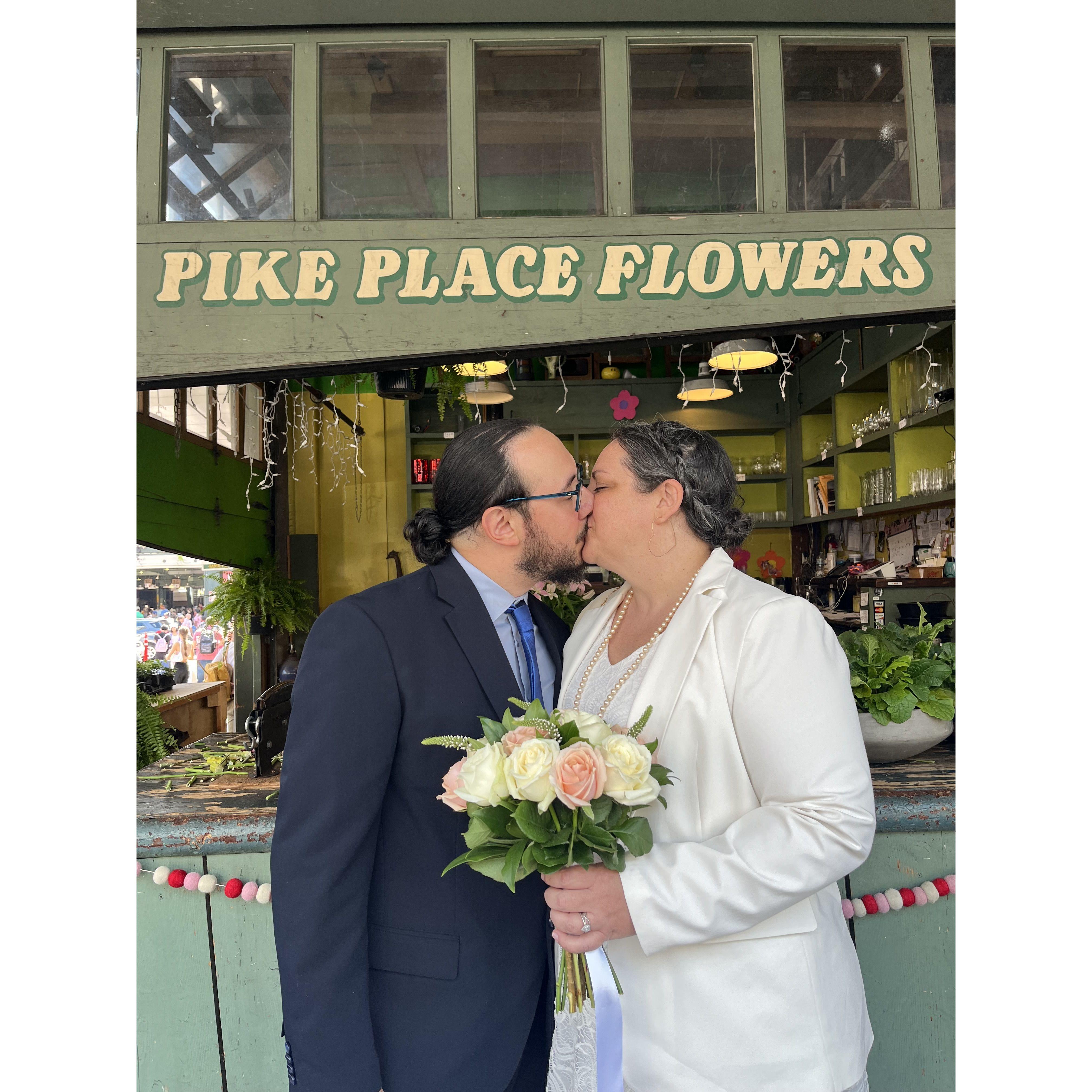 We did our small ceremony to meet Guido's visa guidelines, knowing we'd invite our greater friends and family to the official ring exchange and party a year later!