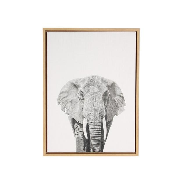 24" x 18" Elephant Framed Canvas Art Natural - Uniek