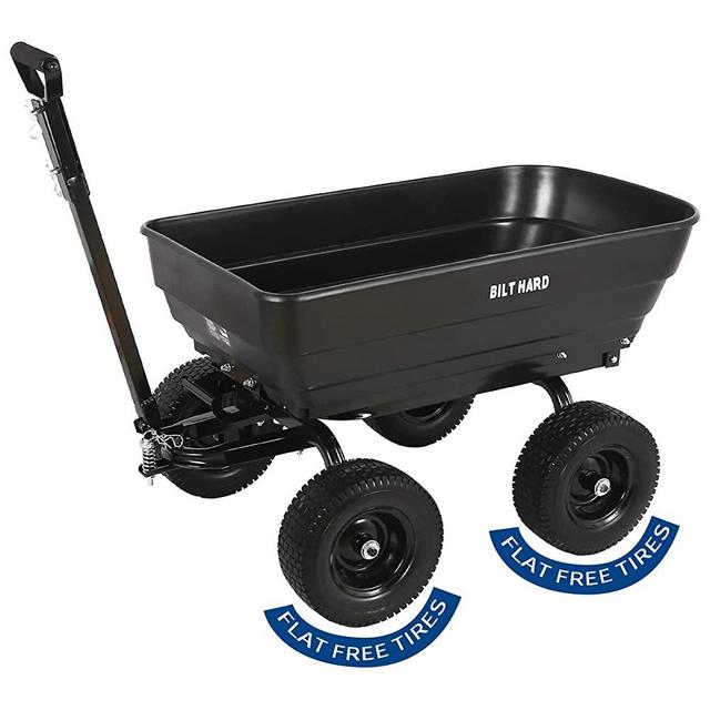 BILT HARD 7 Cu.Ft. 13" No-Flat Tires Poly Yard Dump Cart with 2-in-1 Convertible Handle, 1200 lbs Capacity Heavy Duty Garden Carts and Wagons