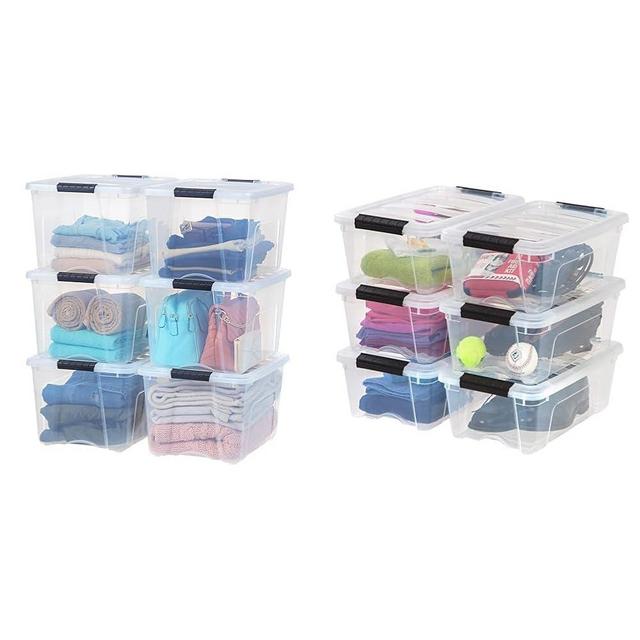 IRIS USA Storage Bins Bundle - 40 Quart 6 Pack and 12 Quart 6 Pack Clear Plastic Containers with Lids and Latches