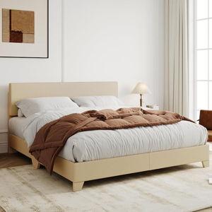 Allewie Queen Size Bed Frame with Adjustable Headboard, Upholstered Platform Bed with Wood Slats, Heavy Duty Mattress Foundation, No Box Spring Needed, Noise-Free, Easy Assembly, Beige