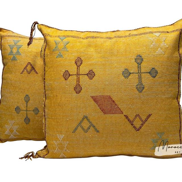 Yellow Moroccan Cactus Silk Pillow ALL SIZES