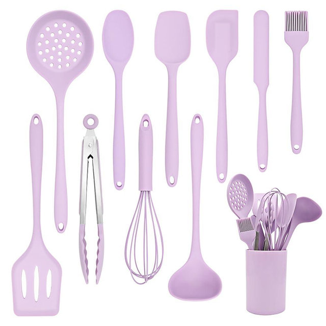 RANX INGST Kitchen Cooking Utensils Set 11 pcs Nonstick Silicone Spatula Set with Holder, 446°F Heat Resistant, Ergonomic Handle, BPA Free - Purple