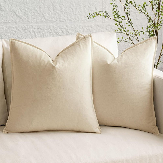 MIULEE 24x24 Inch Pack of 2 Decorative Linen Pillow Covers Boho Farmhouse Modern Soft Accent Euro Shams Throw Pillows for Bed Neutral Cushion Covers Sofa Couch Living Room Home Decor, Beige