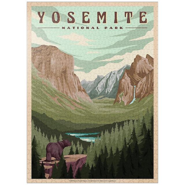 MyPuzzle Yosemite National Park - Yosemite Valley, Vintage Travel Poster - Premium 1000 Piece Jigsaw Puzzle for Adults