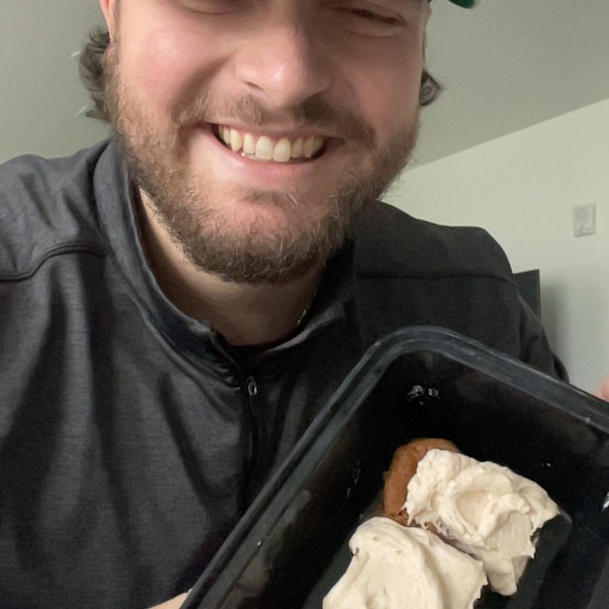 I made my signature gingerbread blondies for him. You know it’s real when you start sending baked goods home with him.