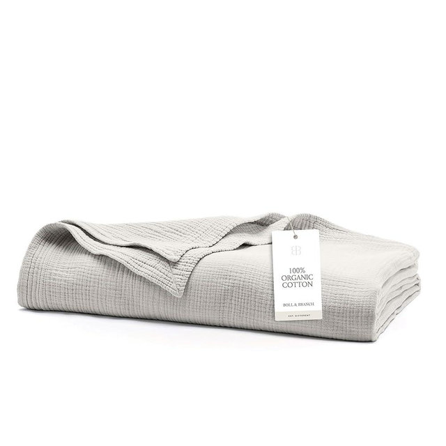 BOLL & BRANCH Dream Bed Blanket - Full/Queen, Mist - Luxury 100% Organic Cotton - Soft, Lightweight and Breathable - Cloud-Like Touch