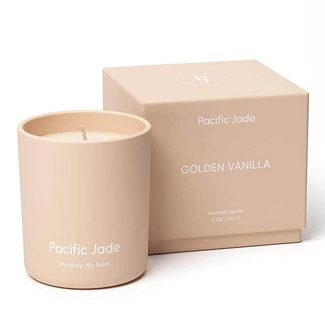PACIFIC JADE Hand Poured 100% Natural Soy Candle 14oz - Luxury Fragrance in Matte Glass for Home or Gift - Premium Cotton Wick for 60 Hours Burn Time - Woman-Founded Brand (Golden Vanilla)