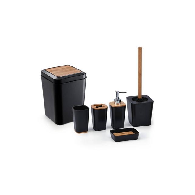 6pc Plastic/Bamboo Bathroom Set Black - KRALIX
