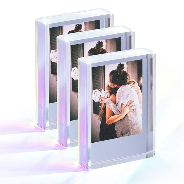Phattopa Instax Mini Photo Frames 2x3, Polaroid Picture Frame, Iridescent Acrylic Picture Frames for Desktop & Tabletop, Mini Instant Photo Frames for Fujifilm & Polaroid Film (3 Pack)