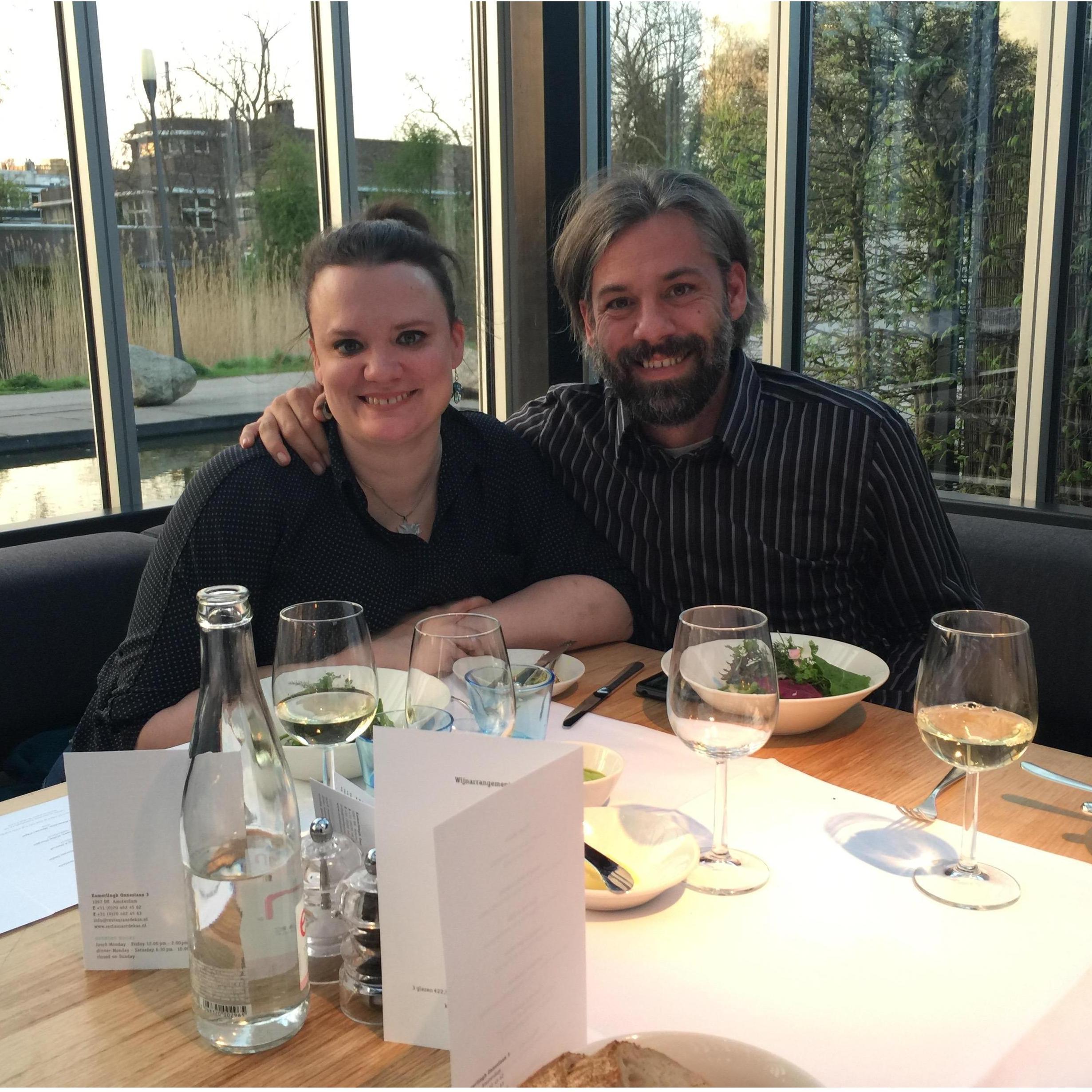 We toasted our engagement with champagne flutes from the best dinner experience we've ever had, Restaurant De Kas, Amsterdam, Netherlands | April 2017