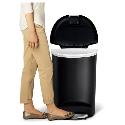 Simplehuman studio 50 Liter Semi-Round Step Trash Can, Black Plastic