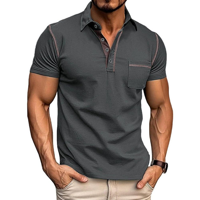 Men's Casual Polo Shirts Classic Long Sleeve Basic Button T-Shirt Lightweight Cotton Golf Tops with Pocket