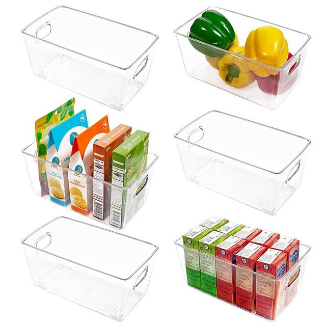 Vtopmart Clear Plastic Pantry Organizer Bins, 6 PCS Food Storage Bins with Handle for Refrigerator, Fridge, Cabinet, Kitchen, Countertops, Cupboard, Freezer Organization and Storage, BPA Free, Small