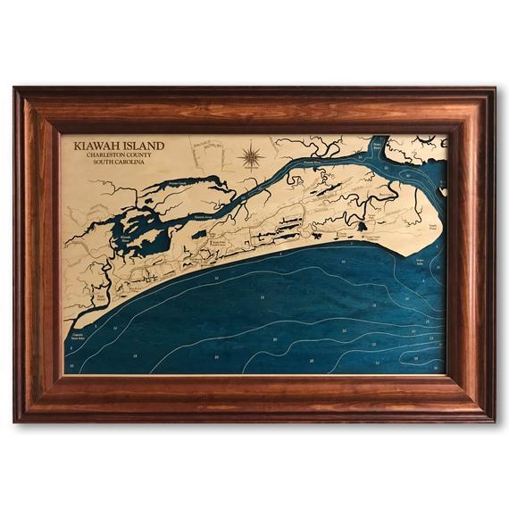 Kiawah Island Charleston South Carolina Dimensional Wood Carved Depth Contour Map - Customize With Your Home Information