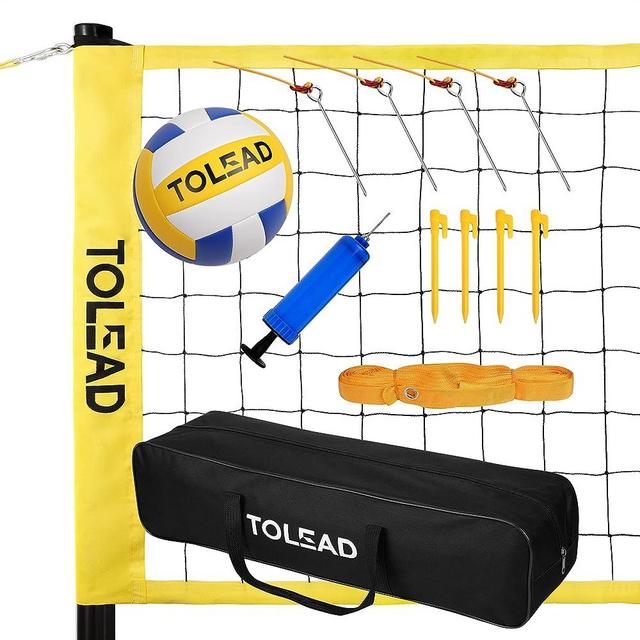TOLEAD Portable Volleyball Net, Outdoor Volleyball Set with Height Adjustable Poles, Volleyball Ball, Pump, Boundary Line and Carrying Bag for Backyard Beach Pool