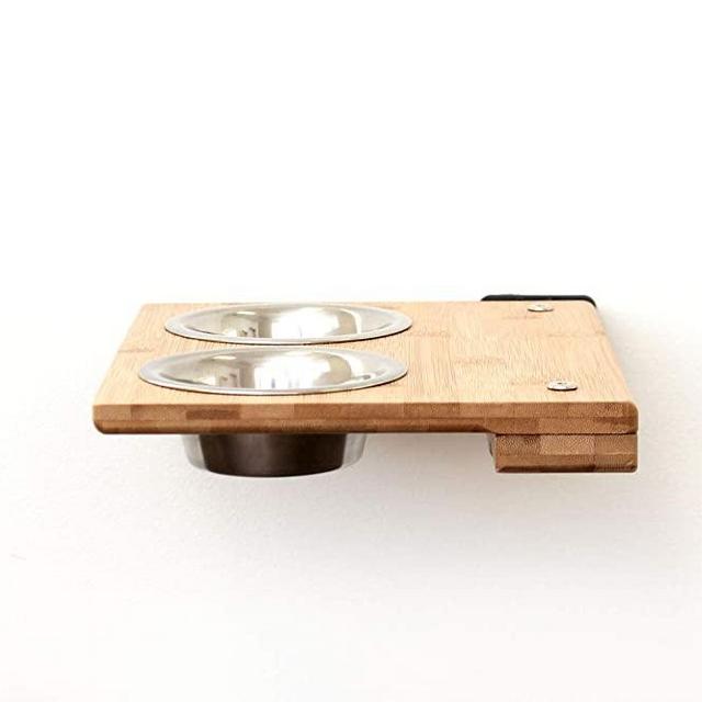 CatastrophiCreations Cat Feeder Wall-Mounted Elevated Feeding Shelf, 8.5 x 11 x 3 Inches, Natural Bamboo - (Pack of 1)