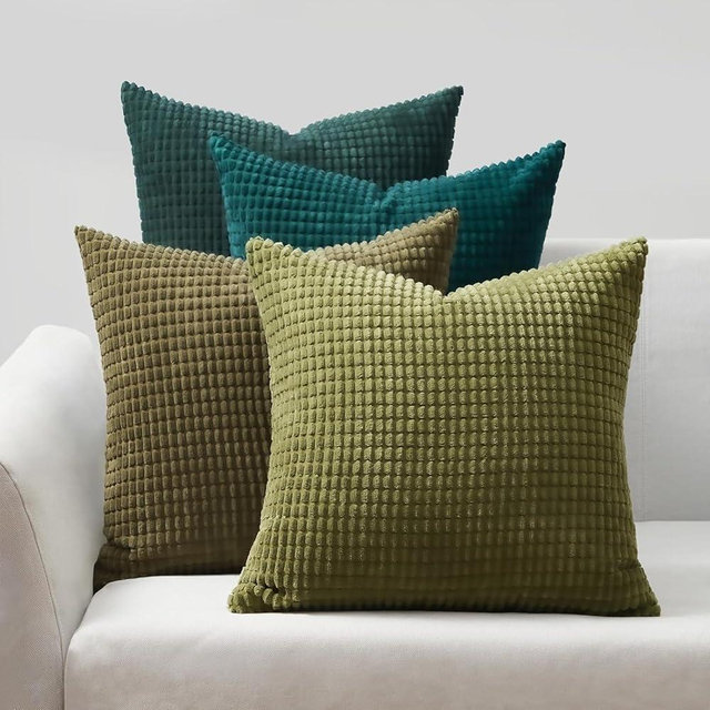 Topfinel Set of 4 Corn Stripes Cushion Cover Sofa 50 x 50 cm Home Decoration Cover for Cushion Sofa Bed Living Room Bedroom Living Room Bed Garden Corduroy Gradient Green Solid Colour