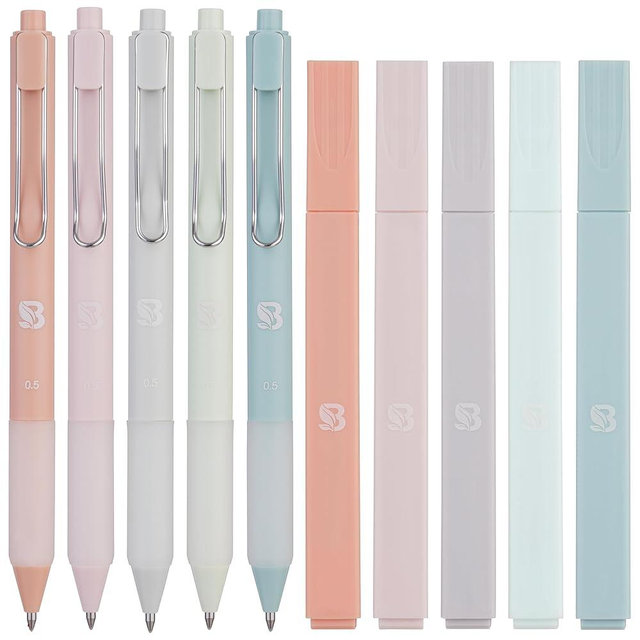BLIEVE - Aesthetic Highlighters and Gel Pens With Soft Ink And Tip, Bible Highlighters and Pens No Bleed, Dry Fast Easy to Hold, for Bible Journaling Planner School Supplies (Pastel)
