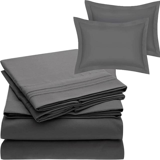 Mellanni Bed Sheet Set + 2 Pillow Shams Bundle&Save - Hotel Luxury 1800 Bedding Sheets & Pillowcases - Bundle Includes: 4pcs Bed Sheet Set and 2 Pillow Shams with 2" Flange (King, Gray)