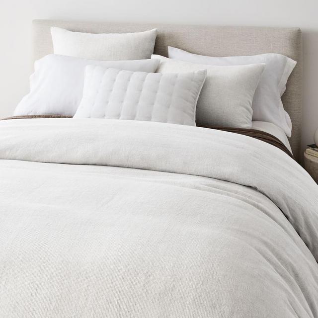 European Flax Linen Mini Waffle Duvet, Full/Queen, White