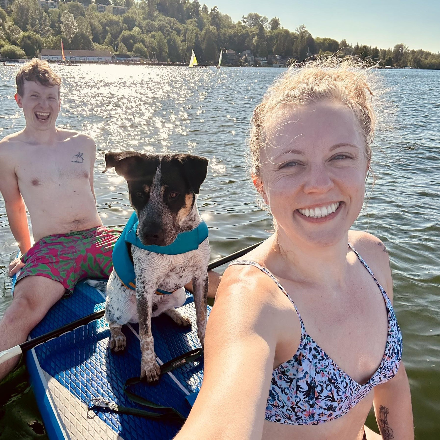 Teaching Walnut to paddle board! Summer 2025