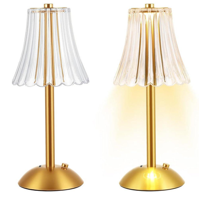 Liliful 2 Pcs LED Portable Cordless Gold Table Lamp Touch Rechargeable Battery Desk Lamp Gold Battery Operated Lamp 3 Color Dimmable Lamp Dining Desk Lamp for Bedroom Living Room (Rose Style)