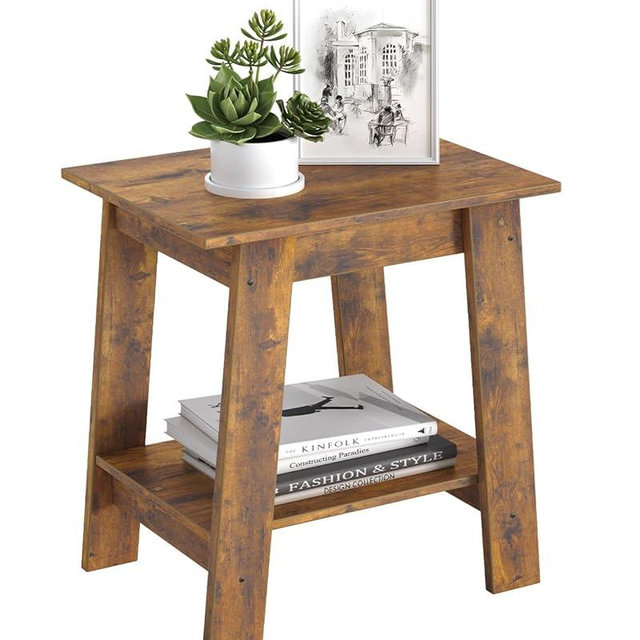 IDEALHOUSE End Table, Small Side Table, Nightstand with 2-Tier Storage Shelf, Wood Bedside Table for Living Room, Small Spaces, Bedroom, Entryway, Farmhouse, Rustic Brown