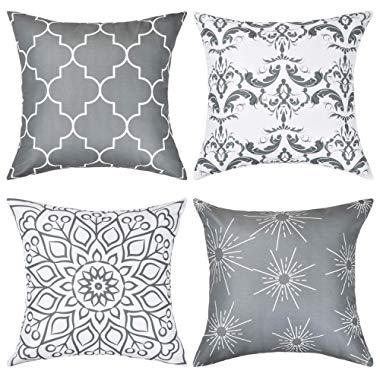 BLEUM CADE Throw Pillow Covers Modern Decorative Throw Pillow Case Cushion Case for Room Bedroom Room Sofa Chair Car, Grey and White, 18 x 18 Inch