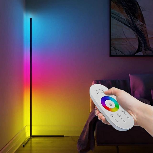 Modern Minimal Kona Floor Lamp RGB LED Corner Lamp Color Changing Nordic Noxu Design lamp for Corner Light Room Colorful Corner Lamp (Black+Remote, L-Stand/55" Height)