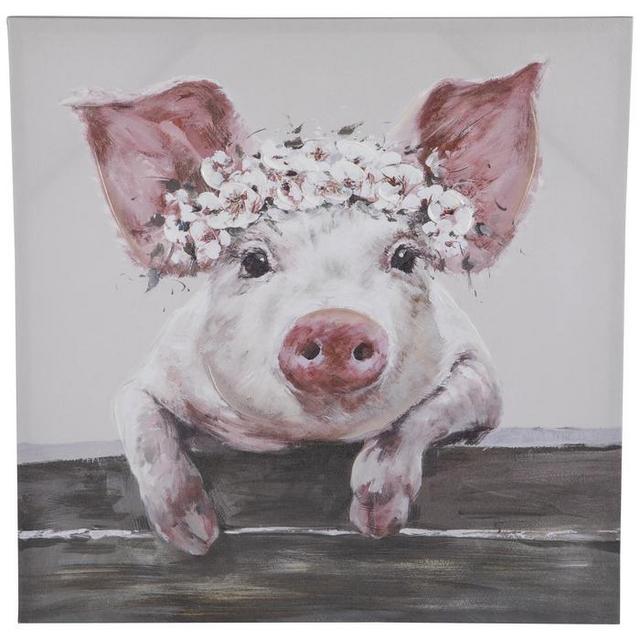Pig With Floral Crown Canvas Wall Decor