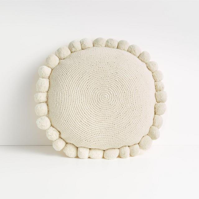 Pico 18" White Round Pom Pom Pillow