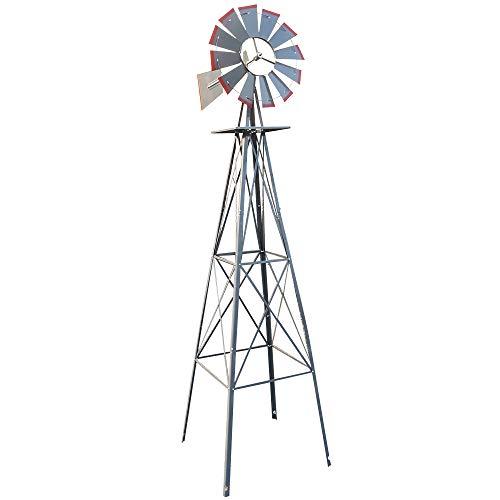 VINGLI 8FT Ornamental Windmill Backyard Garden Decoration Weather Vane, Heavy Duty Metal Wind Mill w/ 4 Legs Design, Grey