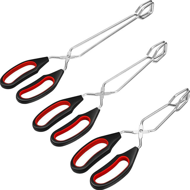 3 Pack Scissor Tongs Cooking Baking Bread Food Tong Barbecue Grilling Tongs for Flipping Food Tool, 9/11/ 12 Inch