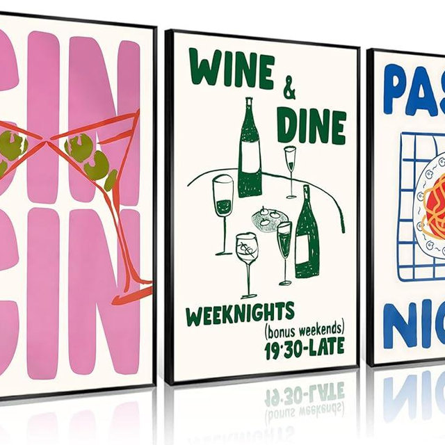 Funky kitchen Wall Art Trendy Cin Cin Cheers Poster Retro Wine Pasta Night Food Wall Decor Pictures Bar Cart maximalist Kitchen Canvas Posters Prints for Dining kitchen Room Home Decoration Unframed
