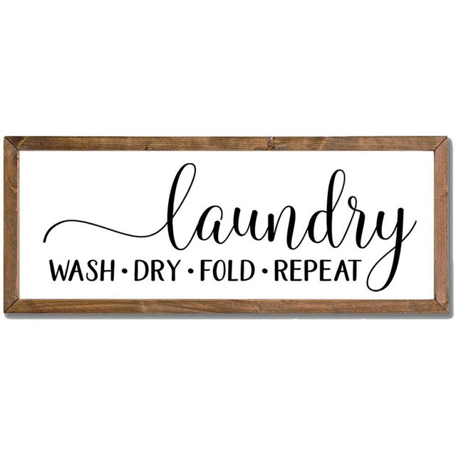 MODE HOME Wash Dry Fold Repeat Wood Framed Laundry Sign for Laundry Room,Vintage Funny Laundry Room Wall Decor Wall Art with Sayings - 16" x 6.5"