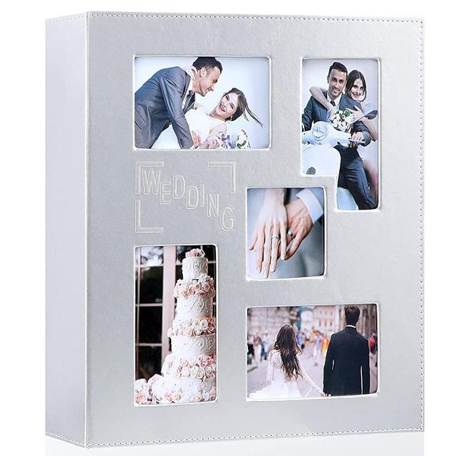 Ywlake Wedding Photo Album 4x6 1000 Pocket Pictures, Leather Cover Large Capacity Newlywed Marriage Album Hold 1000 Horizontal Vertical Photos Silver