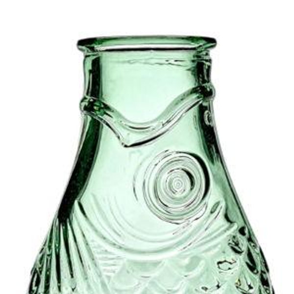 Water Pitcher--Fish & Fish glassware by Paola Navone | Wine Carafe Decanter 28.74 fl oz | Clear Green Bottle Container for hot & cold Drinks | Fridge Beverage Dispenser, Suitable as Vase