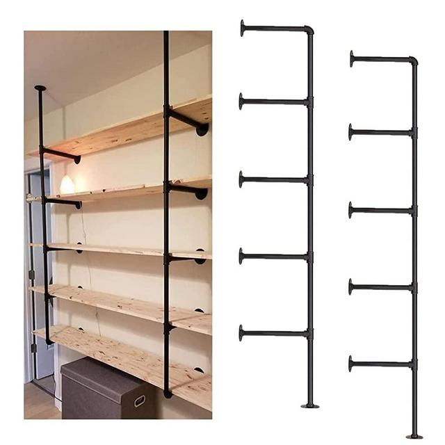 Industrial Wall Mount Iron Pipe Shelf Shelves Shelving Bracket Black Vintage Retro Ceiling Hung shelf DIY Open Bookshelf Storage for offcie Room Kitchen (2PcsX5Tier,68" Tall,10"deep,Hardware Only)
