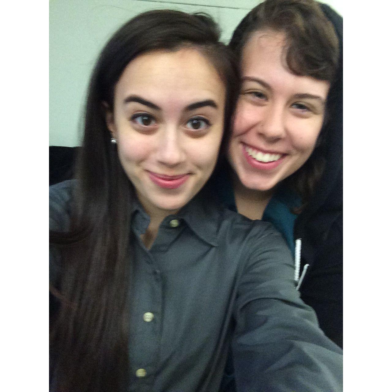 In uniform for college restaurant class and Trisha stopped by for a hello