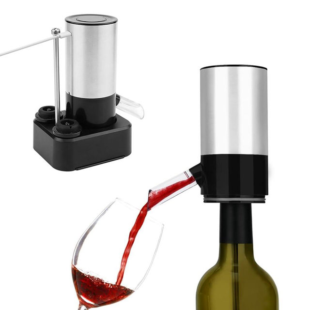 KITCHENDAO Rechargeable Electric Wine Aerator Dispenser and Wine Saver Pump, Automatic Wine Pourer with USB-C Cable, Storage Base and 2 Stoppers, Built-in Sound Indicator,Gift for Valentine's Day